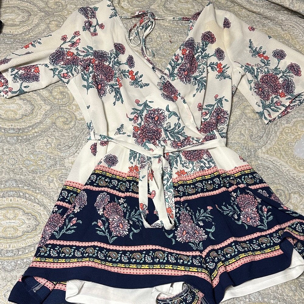 Matix Clothing Company Floral Jumpsuit - Cream and Navy